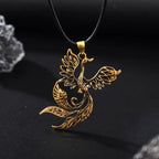 Vintage Phoenix Pendant Necklace — Black Cord, Animal Medal