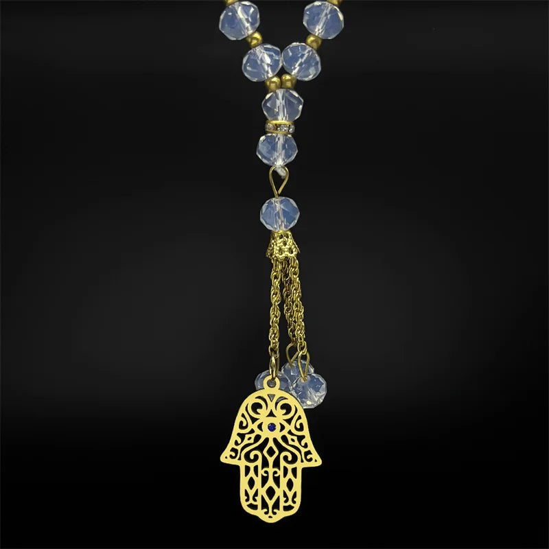 Vintage Hamsa Beaded Pendant Necklace — Steel