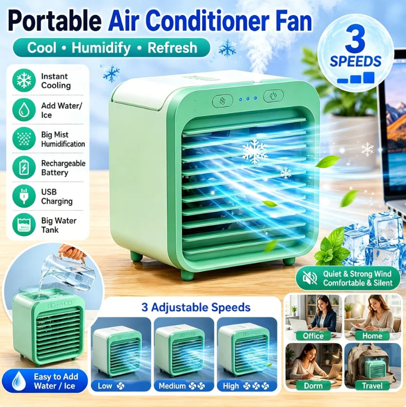 Portable Air Conditioner Fan USB Desktop Fan Rechargeable Mini Air Humidifier Cooler Table Cooling Mist Fan for Office