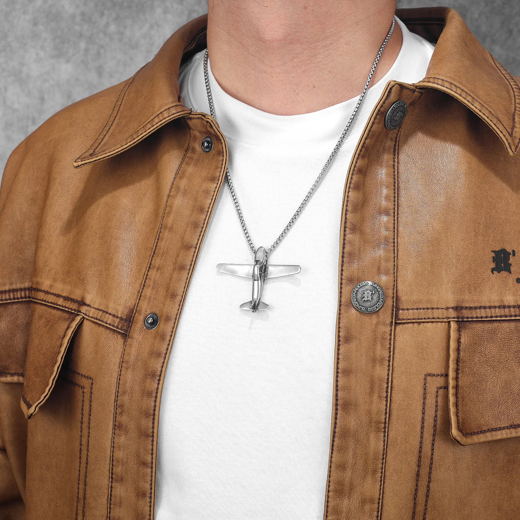 Airplane Pendant Necklace — Stainless Steel