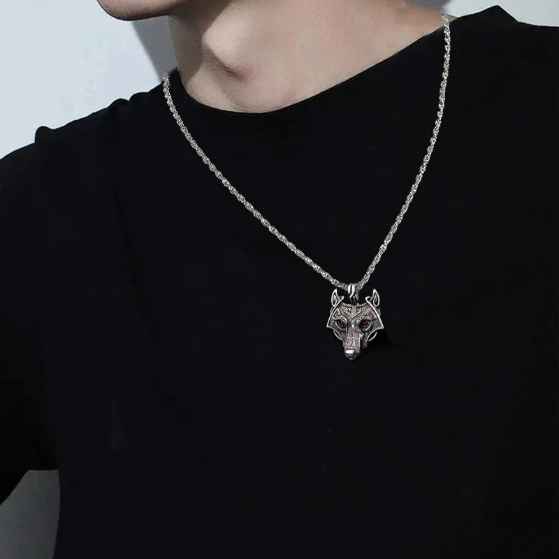 Celtic Wolf Head Pendant Necklace Silver