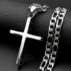 Hip Hop Vinatge Thick Cross Pendant Necklace for Men Stainless Steel Silver Color Faith Chain Necklaces Gift Jewelry
