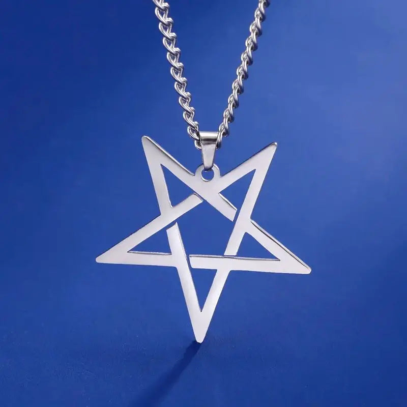 VASSAGO Stainless Steel Inverted Pentacle Necklace Gothic Pentagram Pendant Occult Amulet Witchcraft Satanic Jewelry