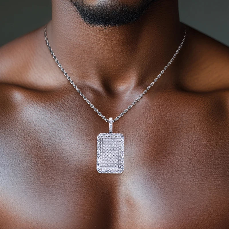 Iced Out Rectangle Pendant — 925 Silver