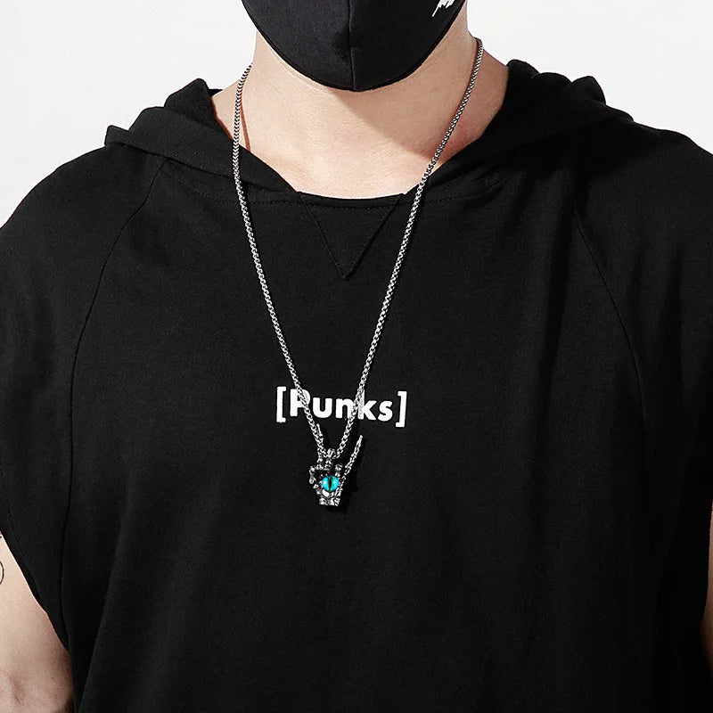 Silver Box Chain Pendant Necklace Victory Hand