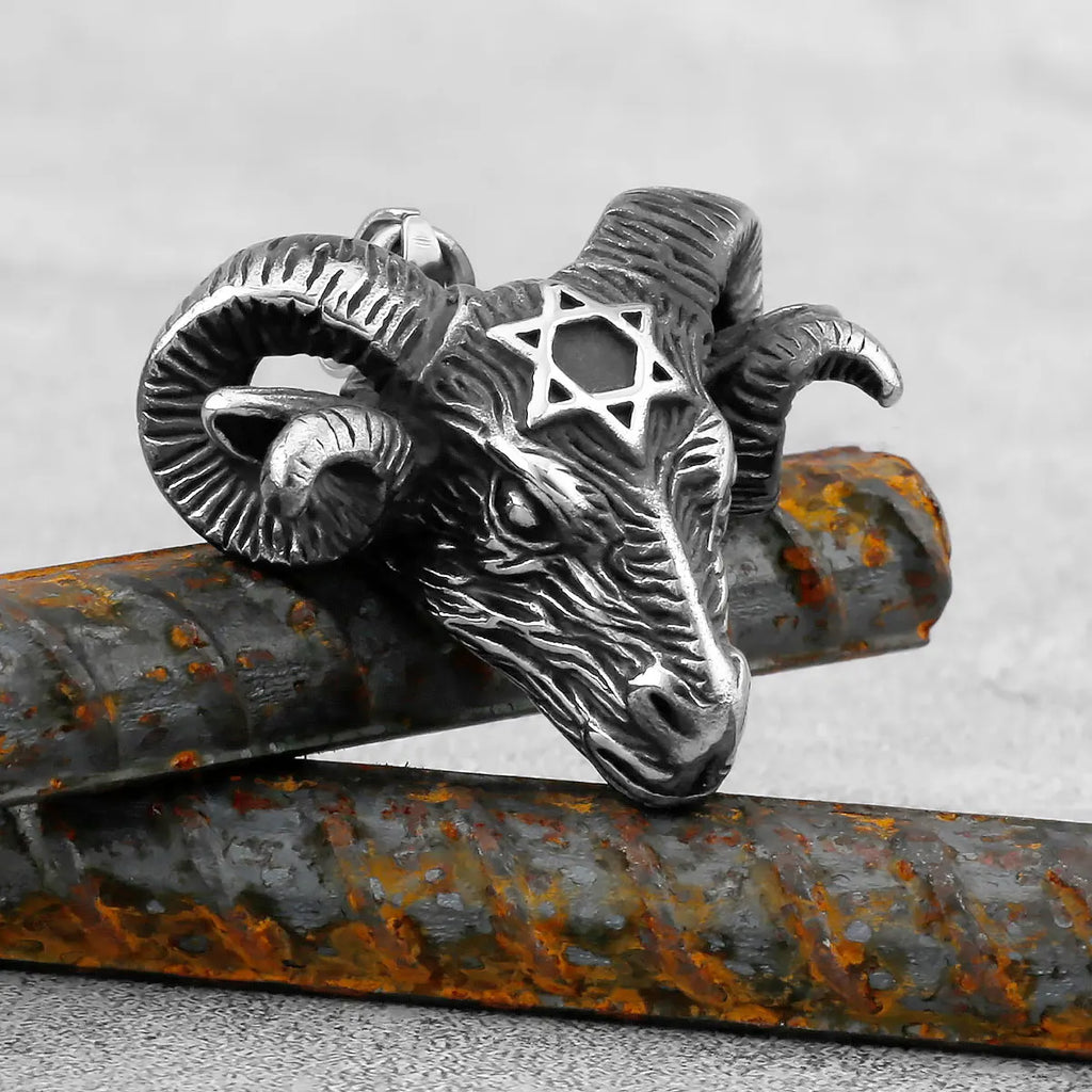 Viking Horned Ram Head Necklace — Nordic Amulet, Stainless Steel