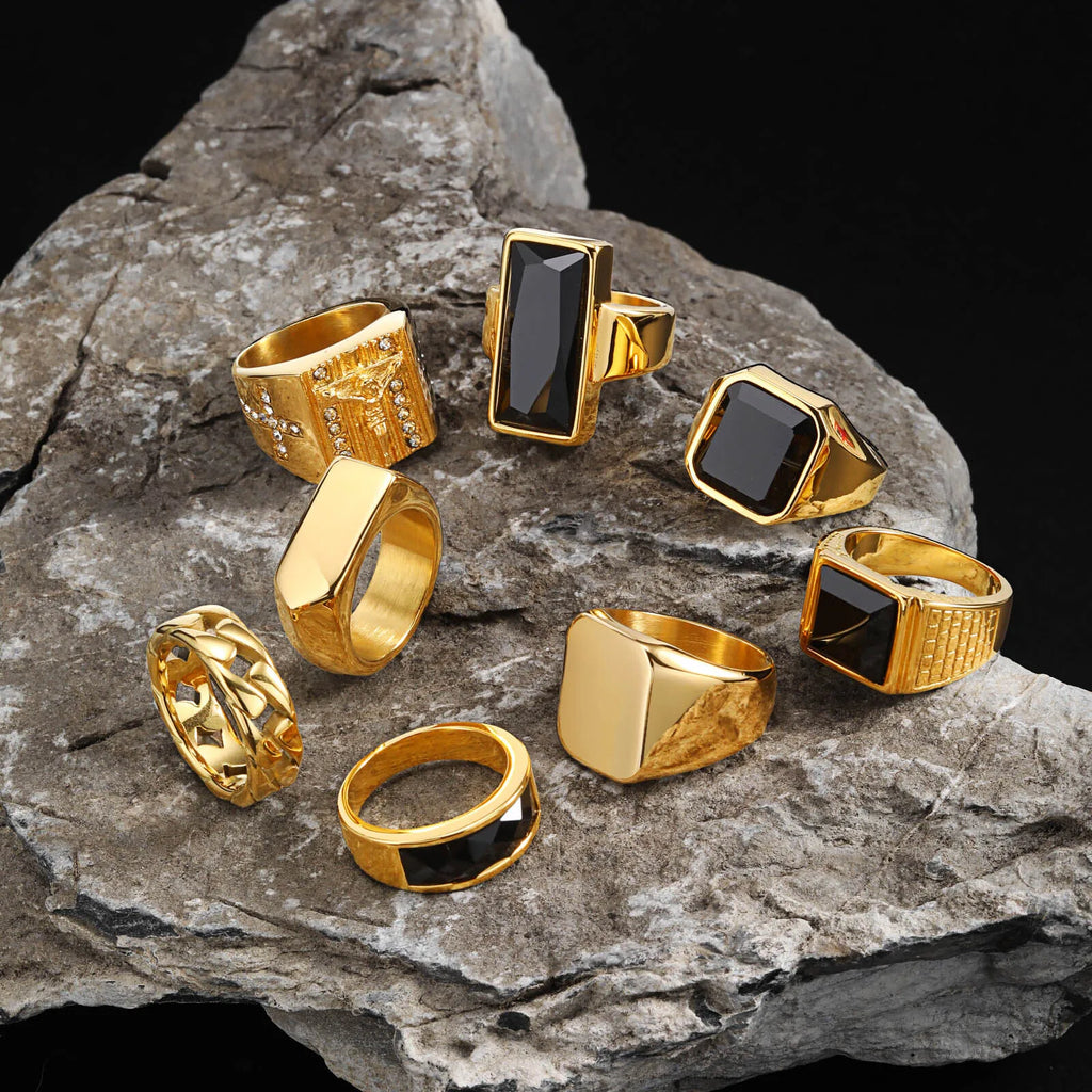 Black Stone Signet Ring — Gold