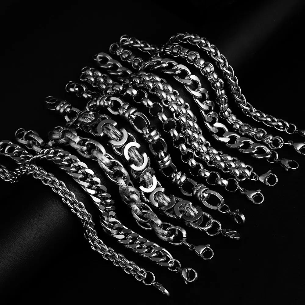 2022 New Trendy 316L Stainless Steel Base Chain Bracelet for Men Women Link Cuban Byzantine Coffee Beans Pig Nose Jewelry Gift