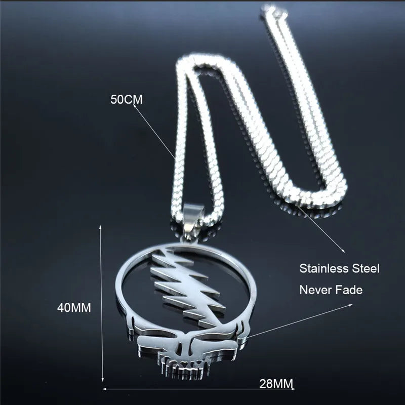 2024 New fashion punk rock band Grateful Dead Skull stainless steel necklace personality alphanulose collarbone chain