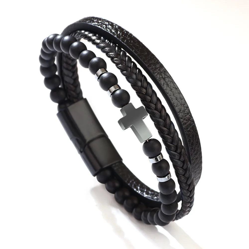 Viking Multi Layer Braided Leather Bracelet