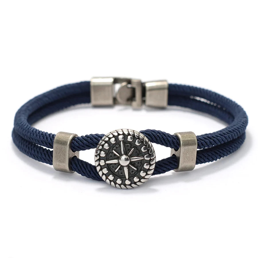 Retro Compass Bracelet For Men Grade A 4mm Marine String Nautical Wrap Braslet Outdoor Sports Hiphop Rock Bangle