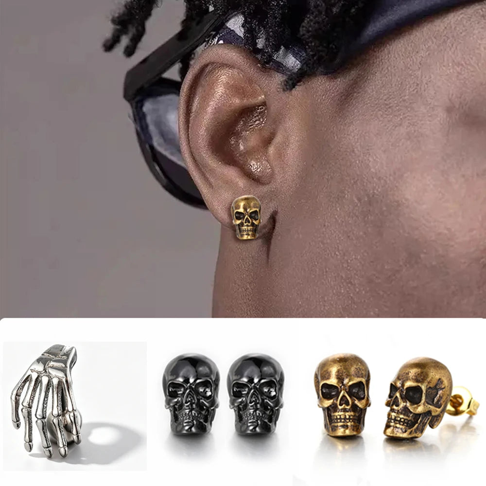 Skull Stud Earrings — Stainless Steel