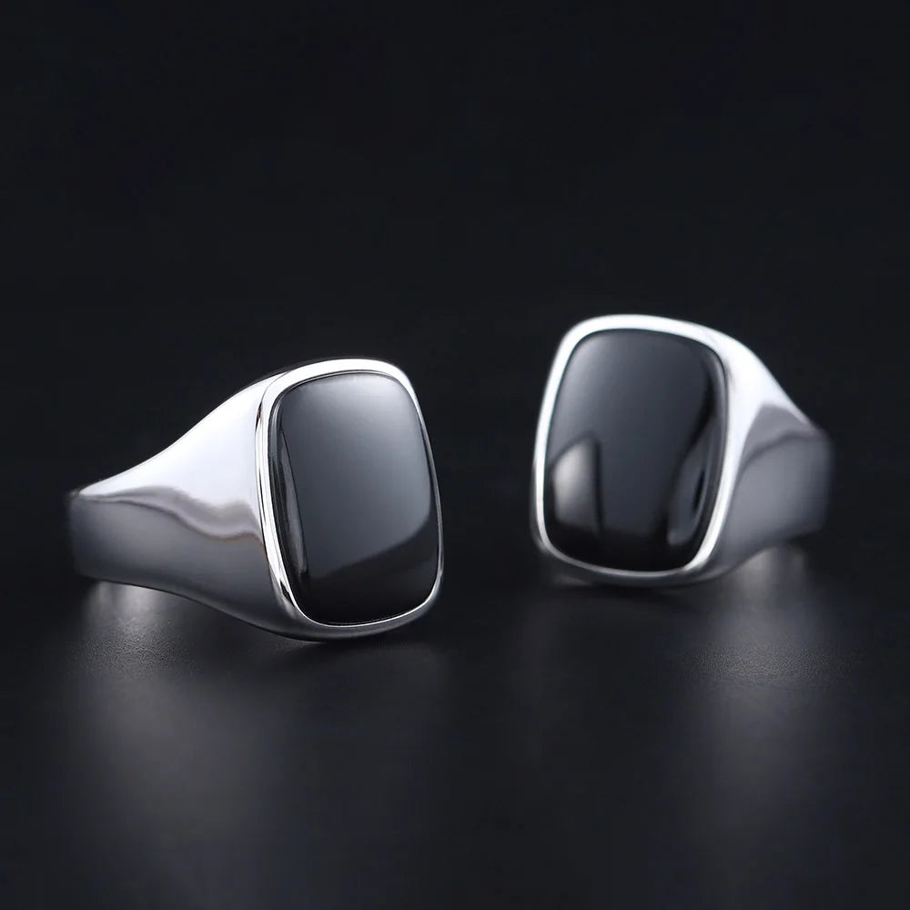 Black Agate Ring — 925 Silver