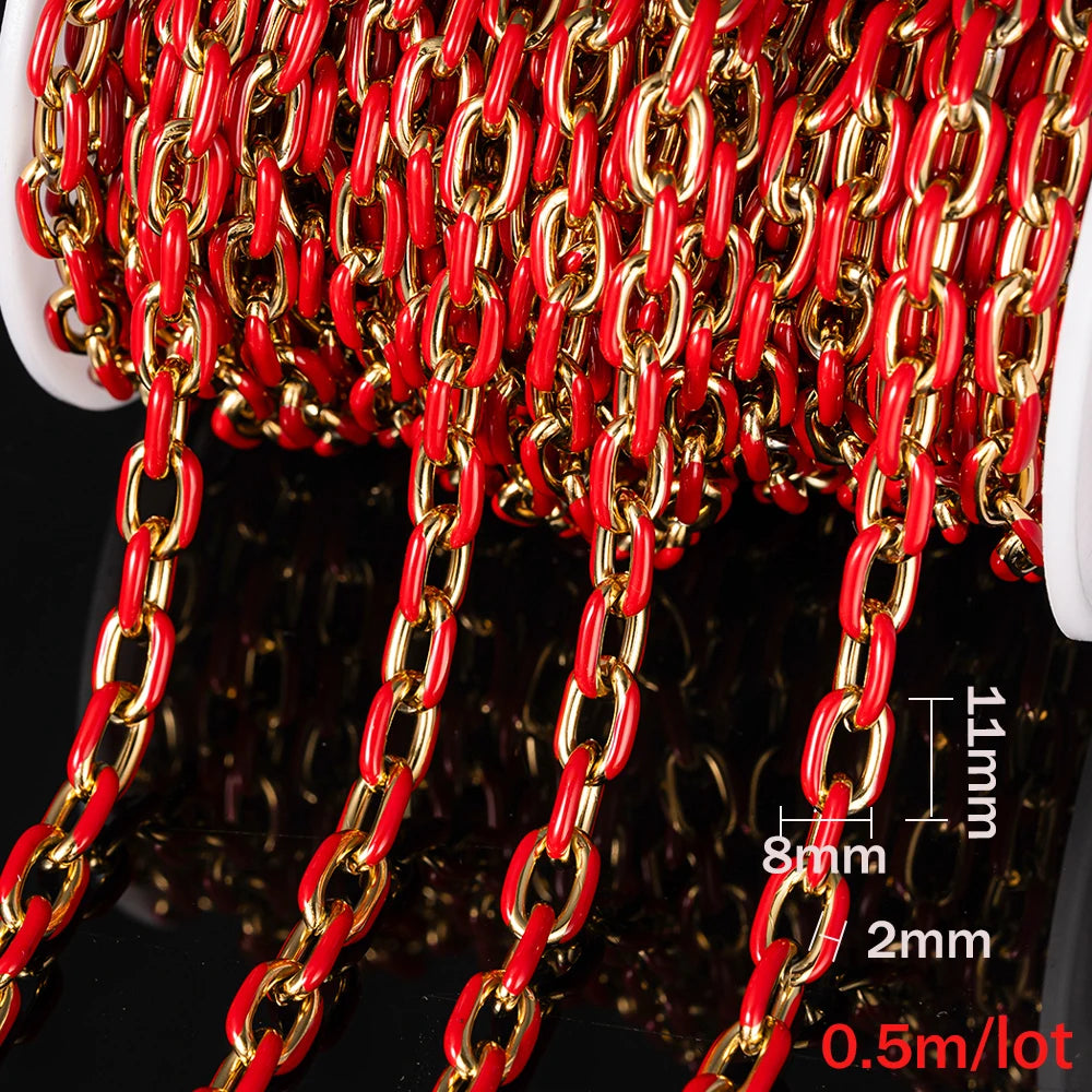 0.5m/1m Gold Plated Stainless Steel Black Enamel Paperclip Link Chain for DIY Punk Choker Necklace Jewelry Craft Making Decor