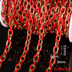 0.5m/1m Gold Plated Stainless Steel Black Enamel Paperclip Link Chain for DIY Punk Choker Necklace Jewelry Craft Making Decor