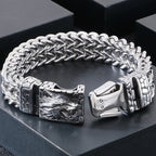 Cool Punk Chinese Loong Dragon Head Bracelet for Man 16MM Width Double Layer Square Franco Chain Bracelets Men's Male