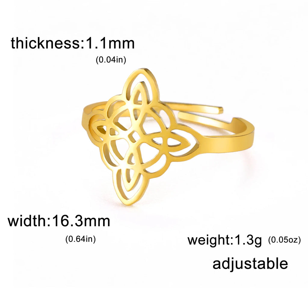 YILUOCD Witchcraft Stainless Steel Open Ring Supernatural Witch Knot Rings For Women Wiccan Cross Protection Amulet