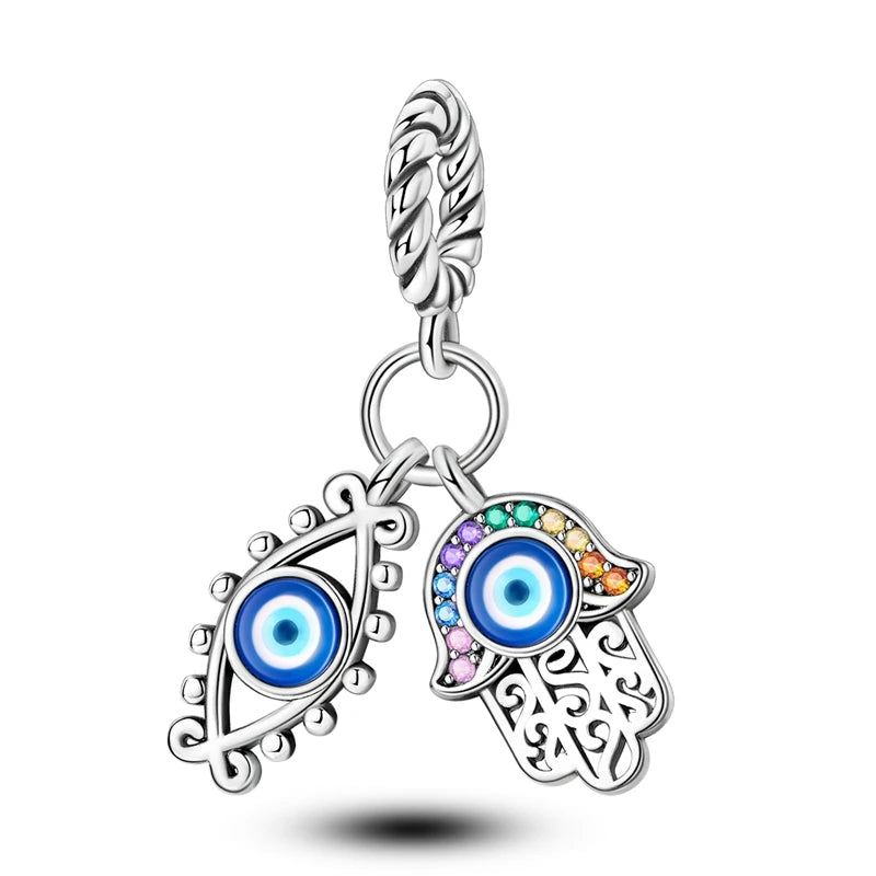 Devil's Eye Cross Charm Pendant — Silver