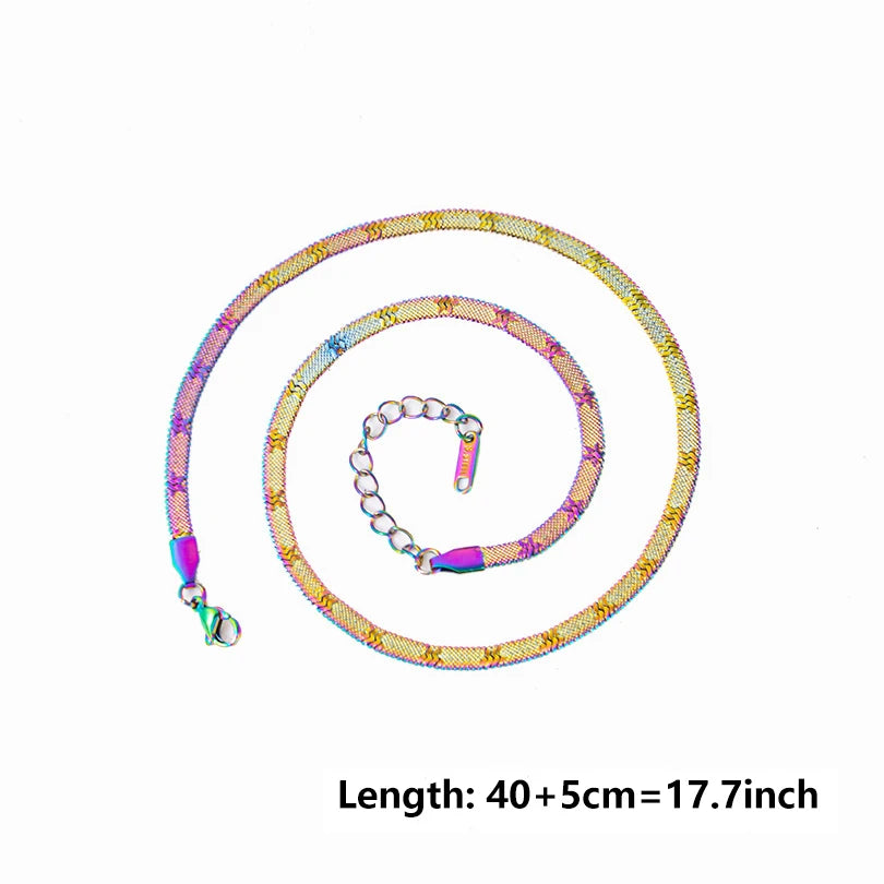 1pc Fashion Unisex Snake Chain Stainless Steel Jewelry Flat Snake Herringbone Chain Necklaces for Women Men New Trend