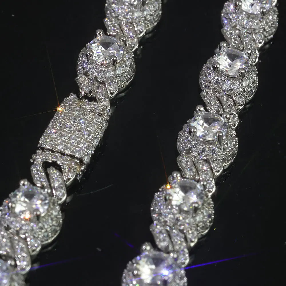 Gold Cuban Bracelet Iced Out 7.5MM Round Bead