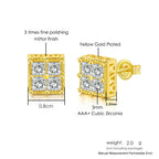 Iced Out Square Stud Earrings for Men — Gold-Tone Piercing Studs