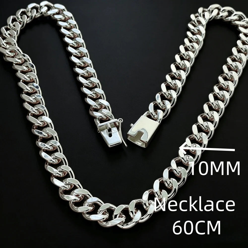 Cuban Link Chain Choker Necklace 10mm, 50-65cm — Silver-Tone
