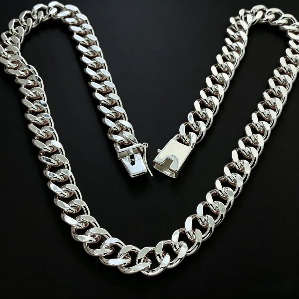 Cuban Link Chain Choker Necklace 10mm, 50-65cm — Silver-Tone
