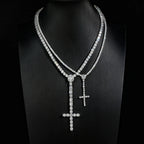 Iced Out Cross Pendant Tennis Chain Necklace — Copper Alloy