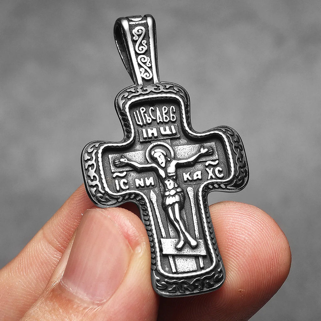 Jesus Cross Rune Pendant — Stainless Steel