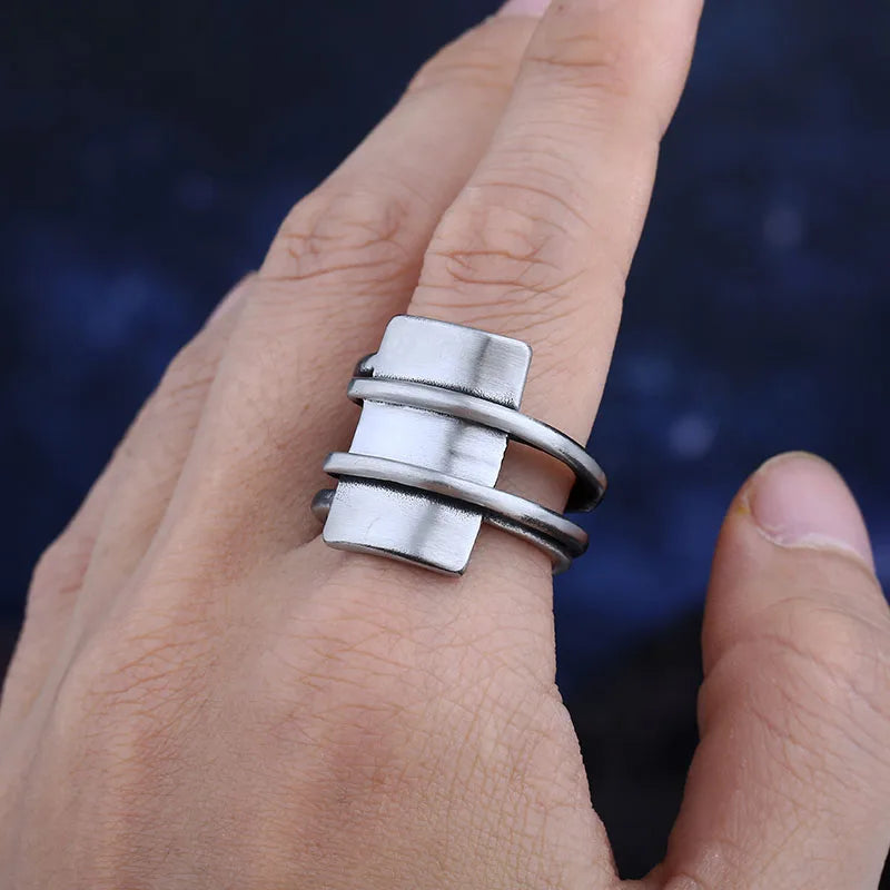 Viking Hammer Geometric Band Ring for Men — Stainless Steel