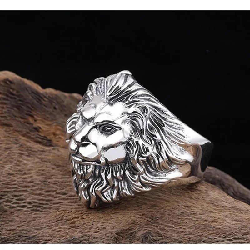 QEENKISS 925 Sterling Silver Ring for Men Father Vintage Adjustable Lion King Ring Fine Jewelries Wholesale Party Gift RG6721