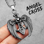 Angel Wing Cross Pendant — Stainless Steel