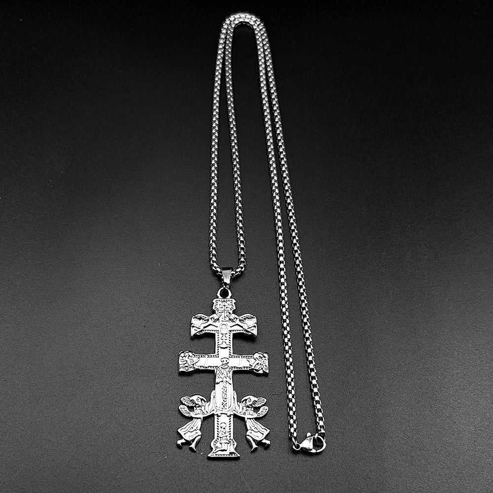Caravaca Cross Pendant Necklace — Stainless Steel