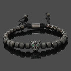 Luxury Royal Black Leopard Head Man Bracelet Stainless Steel Beads Hand Jewelry Big Boy Gift
