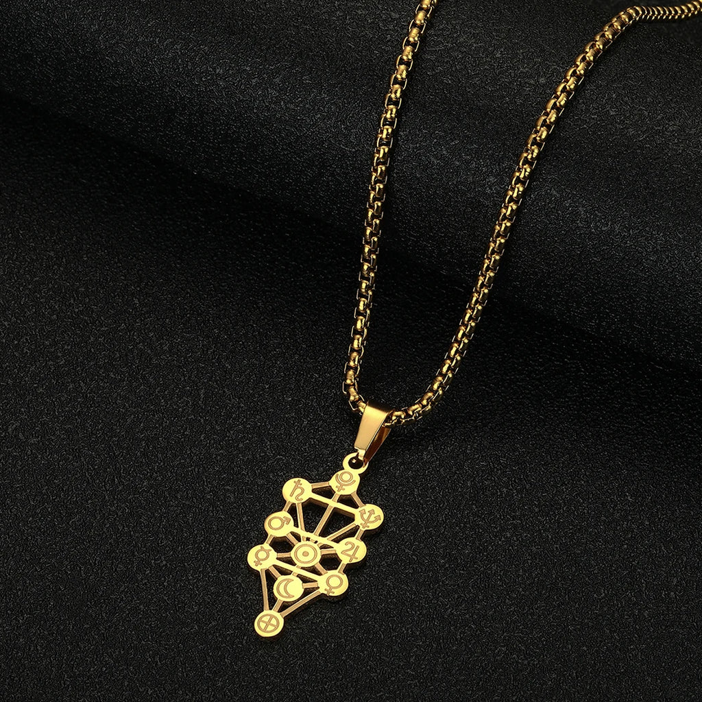 Kinitial Tarot Constellation Zodiac Pendant Necklace For Women Sacred Geometry Amulet Jewelry