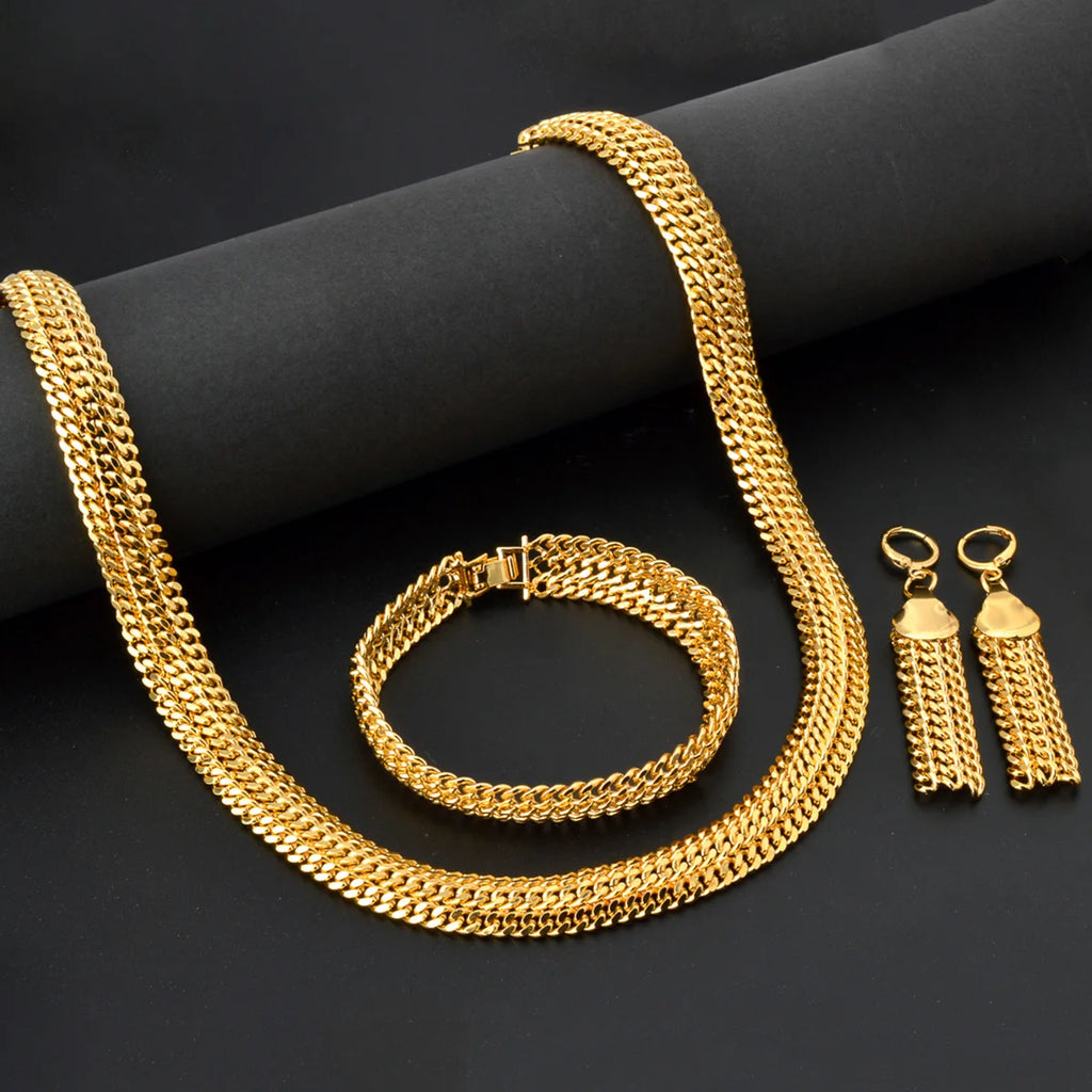 Chunky Chain Cross Collar Necklace Earrings Bracelet Set