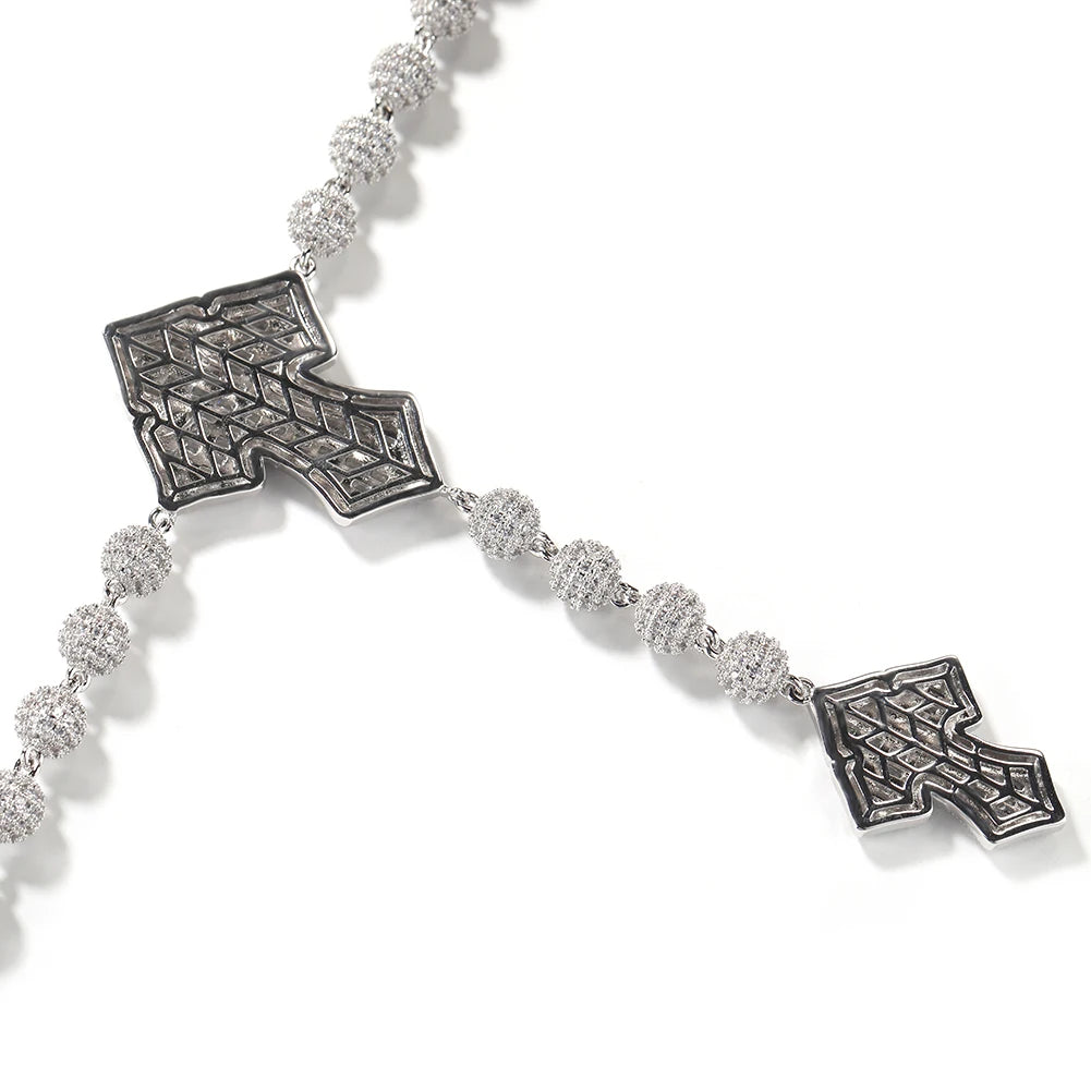 THE BLING KING Full Paved Iced Out Bling New In Cubic Zirconia HipHop Jewelry 4 Cross Bead Chain Necklace for Women Men