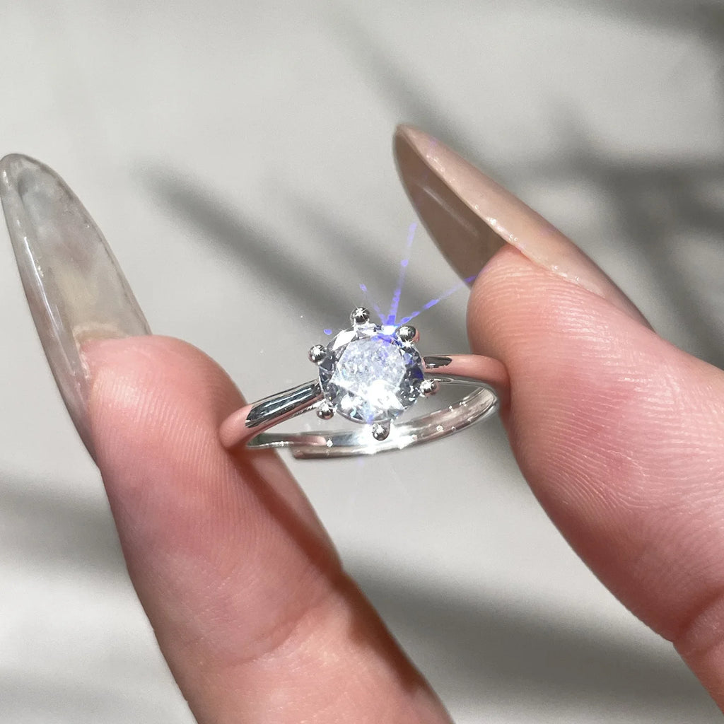2 Carat White Natural Moissanite Gemstone Bizuteria Real S925 Sterling Silver Color Ring for Women Silver 925 Jewelry Females