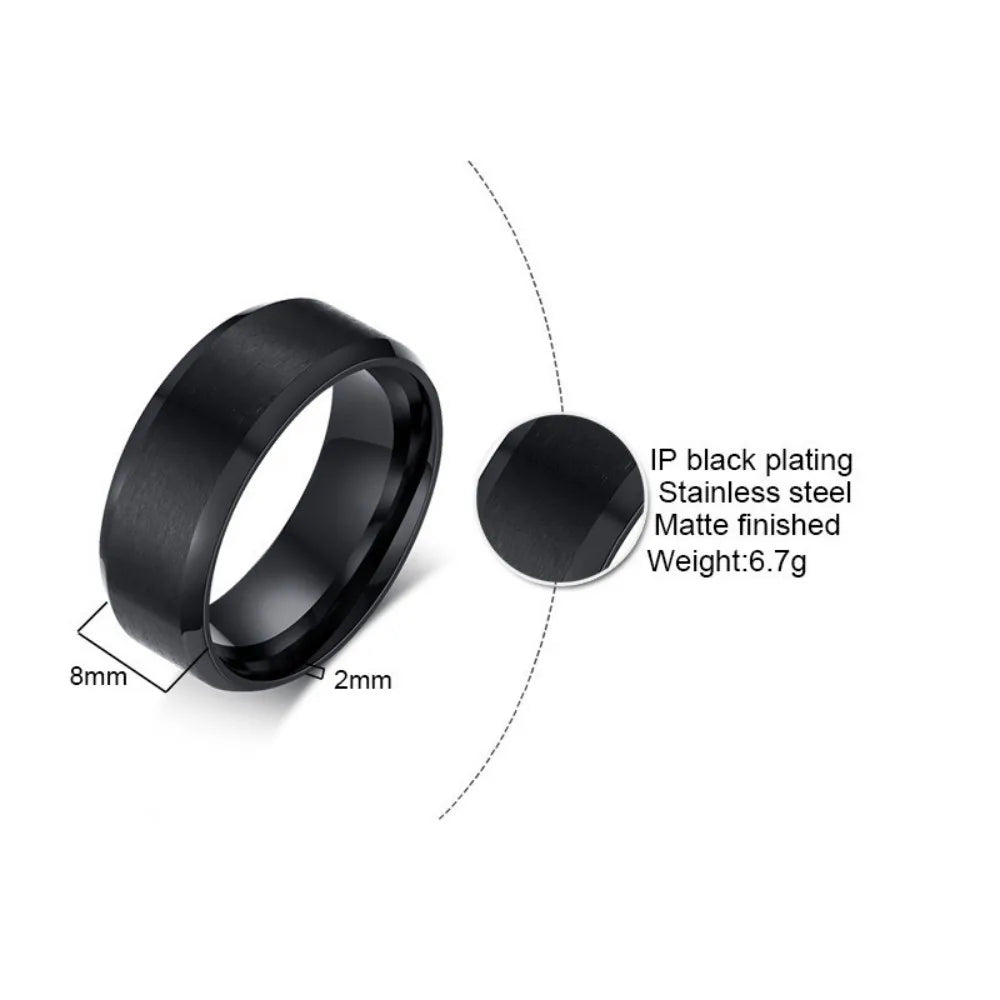 Matte Black Wedding Engagement Band Ring — Stainless Steel