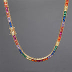 Gold Rainbow Tennis Necklace Iced Out 4MM 18K