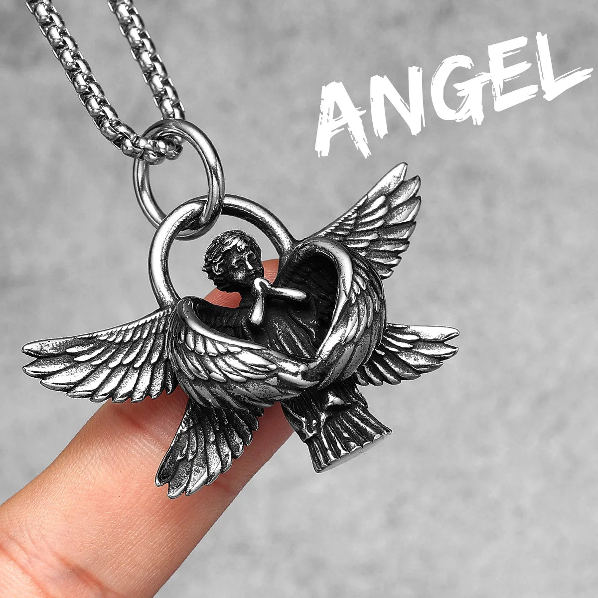 Angel Wing Pendant Necklace — Stainless Steel