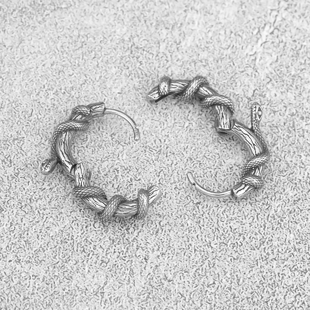 Viking Winding Snake Earrings for Men — Stainless Steel
