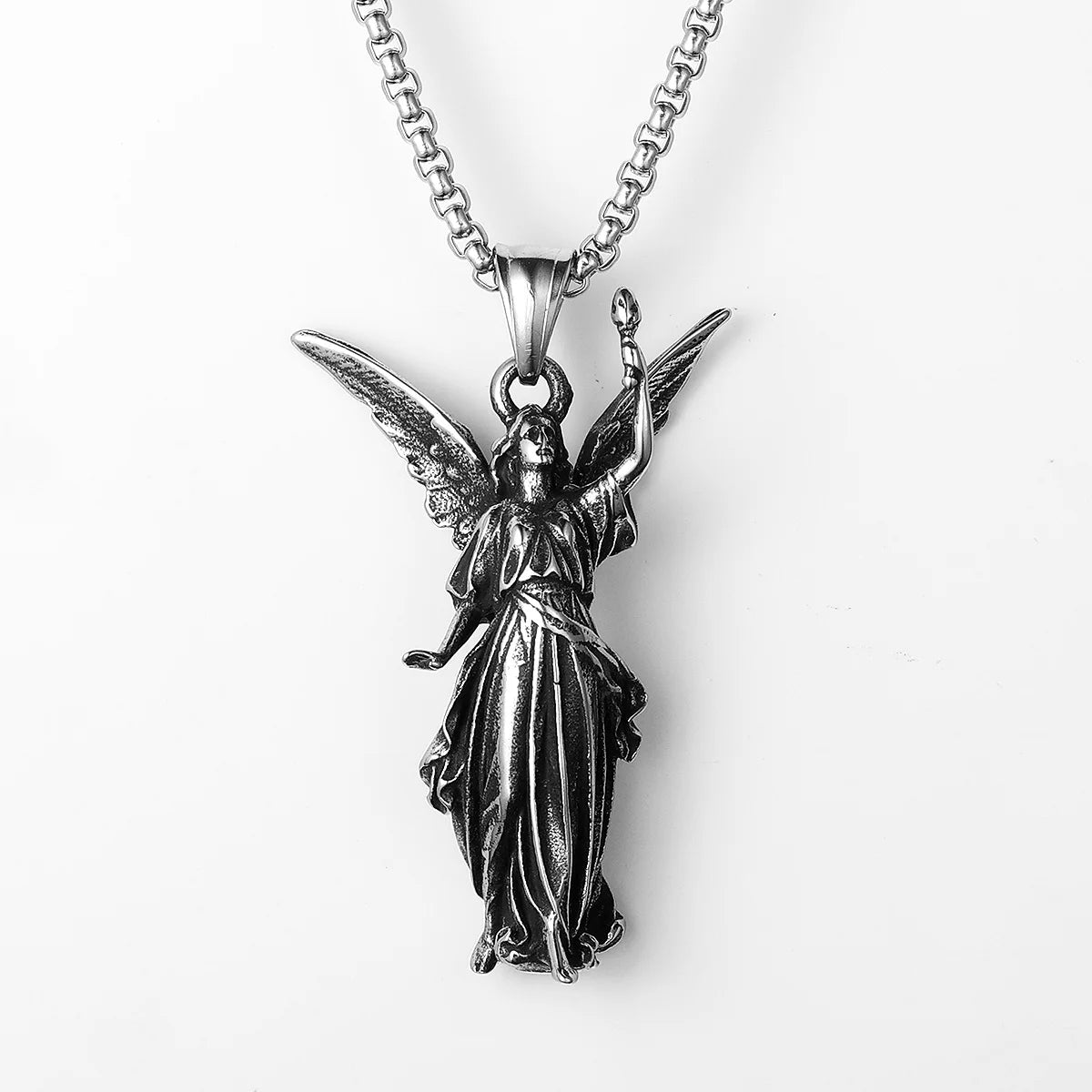 Angel Statue Pendant Necklace — Stainless Steel