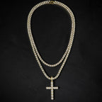 Hip Hop Iced Out Cross Pendant Necklace Strap 4mm Zircon Tennis Chain Men Women Sparkling Necklace Punk Jewelry Fashion Gift