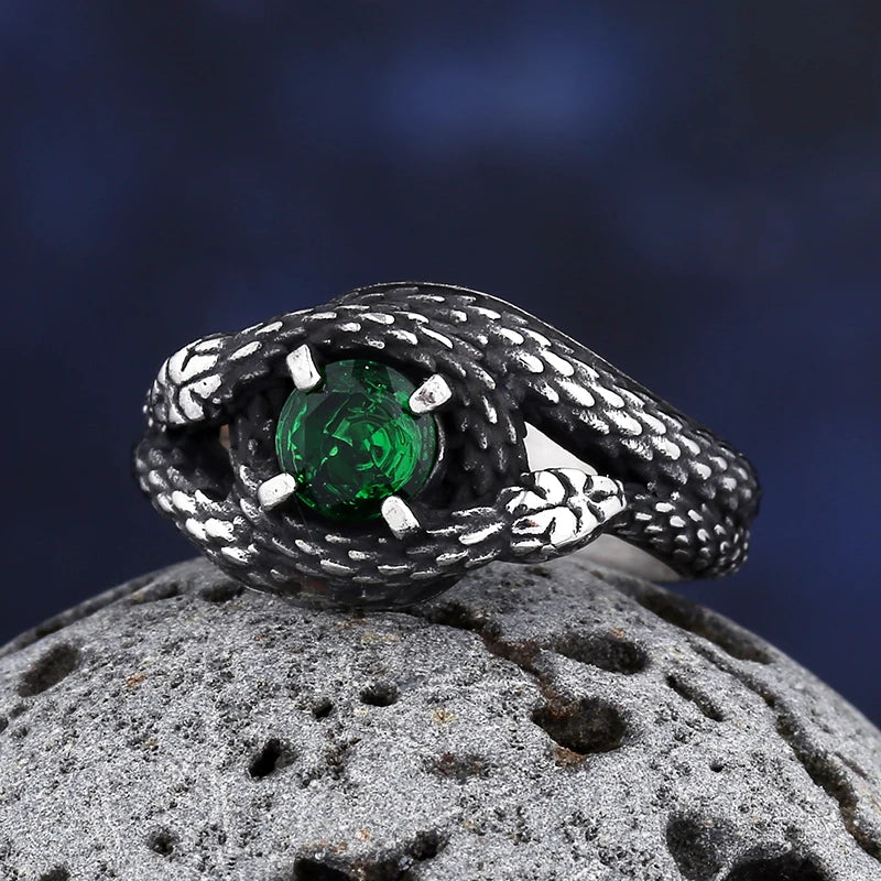 2023 New Vintage 316L Stainless Steel 3D Snake Ring With Red&Green StoneAnimal Fashion jewelry For Man Women Boyfriend