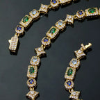 Gold Tennis Chain Necklace 6MM Colorful Rectangle
