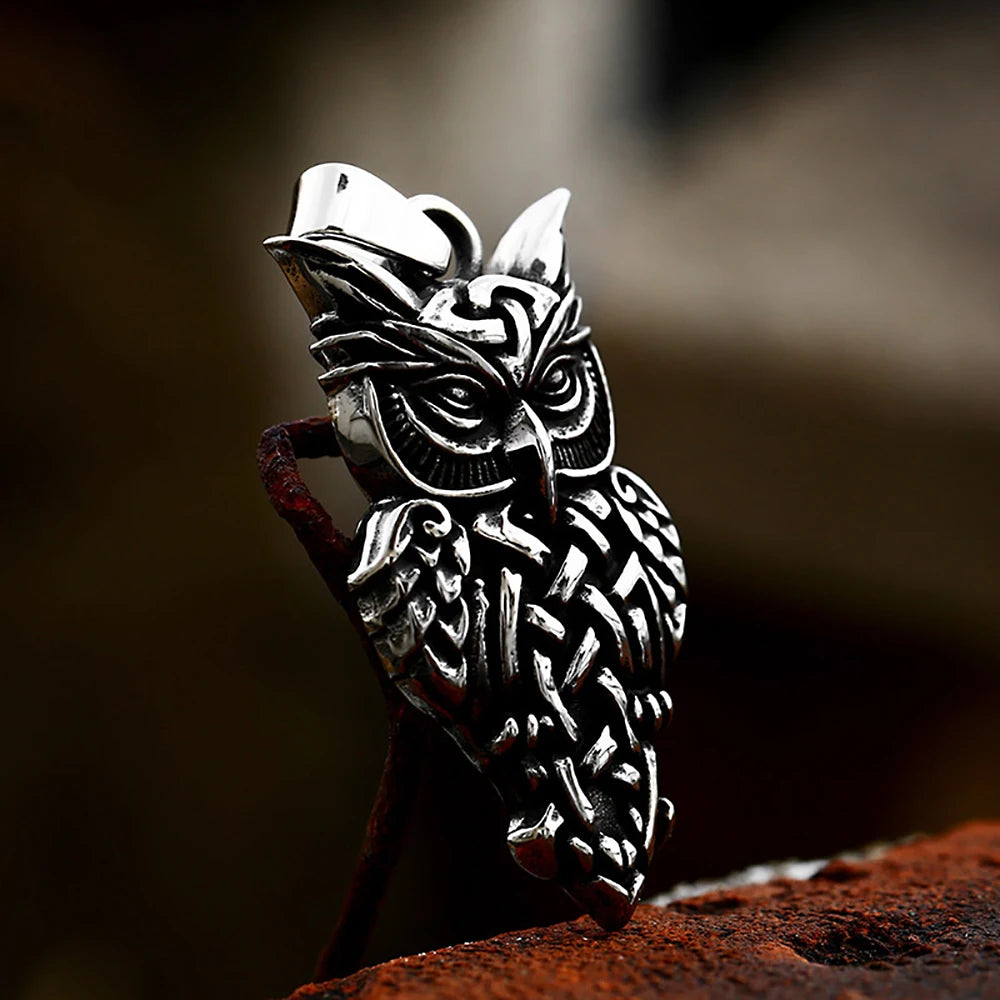 Vintage Nordic Viking Owl Pendant Necklace For Men 316L Stainless Steel Punk Biker Animal Necklaces Fashion Charm