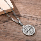 Layered Compass Cuban Figaro Necklace — Stainless Steel
