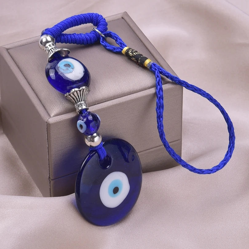 1Pc Vintage Fatima Hamsa Hand Pendant Women Key Chain Bule Glass Round Lucky Amulet Turkish Evil Eye Tassel Keyring Jewelry Bulk
