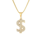 Hip Hop Bling Iced Out Stainless Steel Dollar Sign $ Pendants Necklace for Men Rapper Jewelry Gold Color